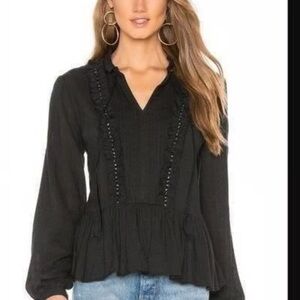 Women's Embroidered Top with V-Neckline and Buttons